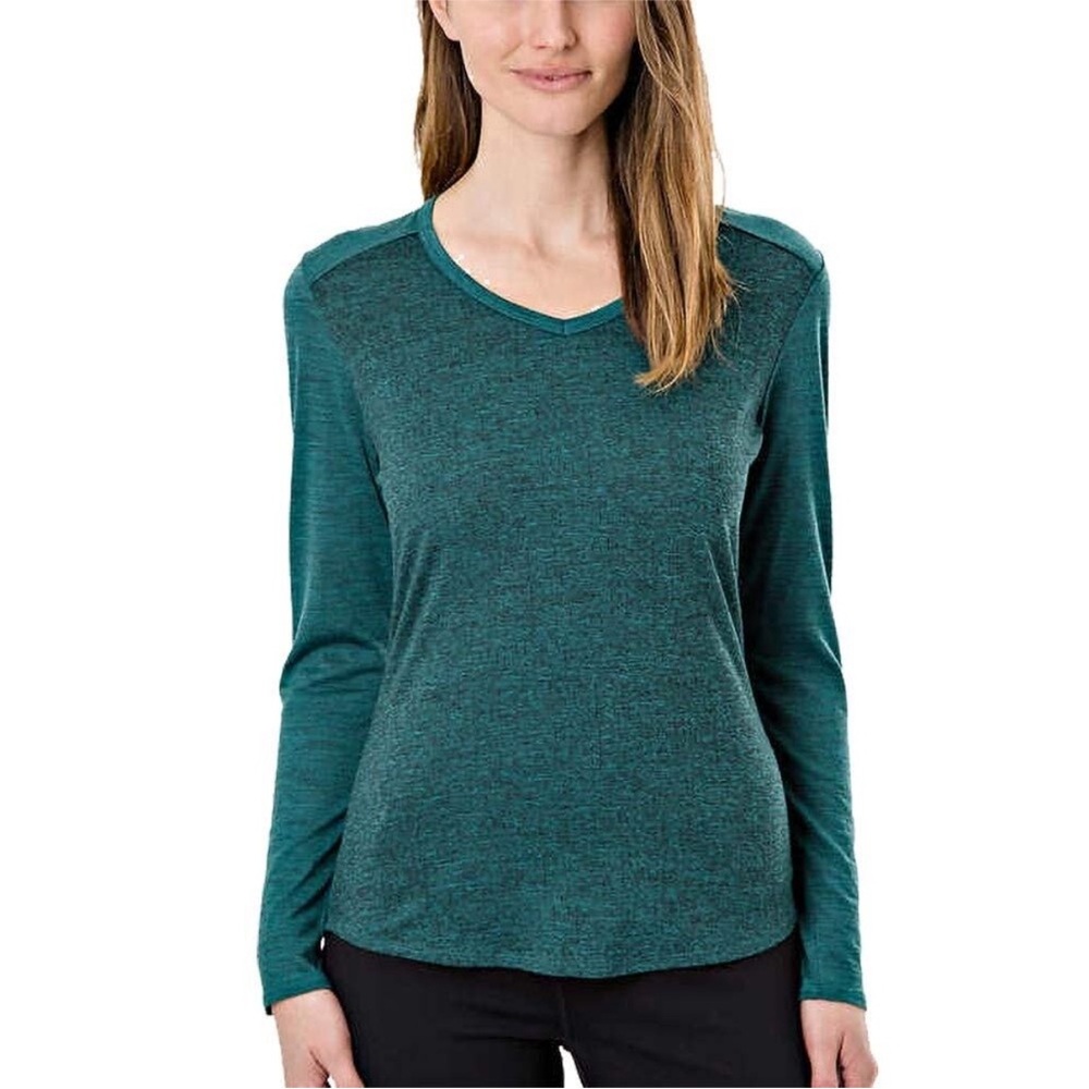 Segments Merino Wool Long Sleeve Top Vneck Heathered Teal Sz Medium Breathable